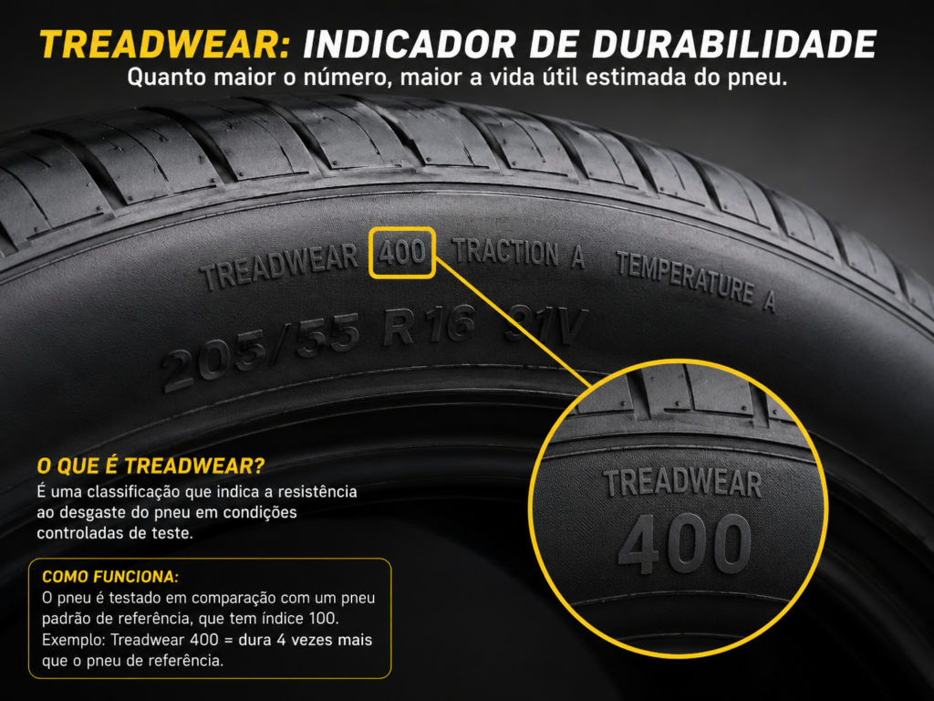 Pneu com detalhes treadwear