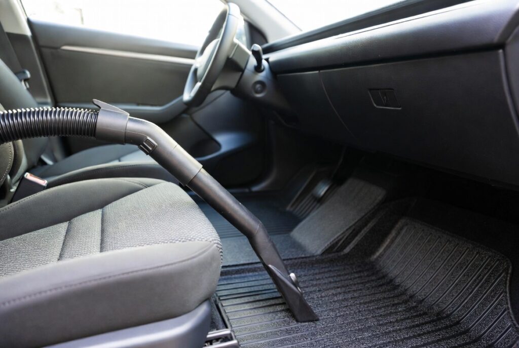 Como Lavar o Carro em Casa: Guia Completo (Sem Gastar uma Fortuna) 5 interior do carro sendo aspirado