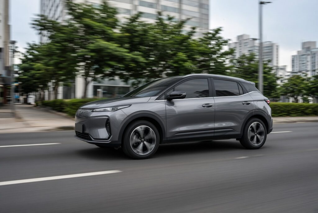 Geely EX2 vs Dolphin Mini: Qual Vale Mais a Pena? 5 Geely EX2 em movimento, elétrico com tração traseira