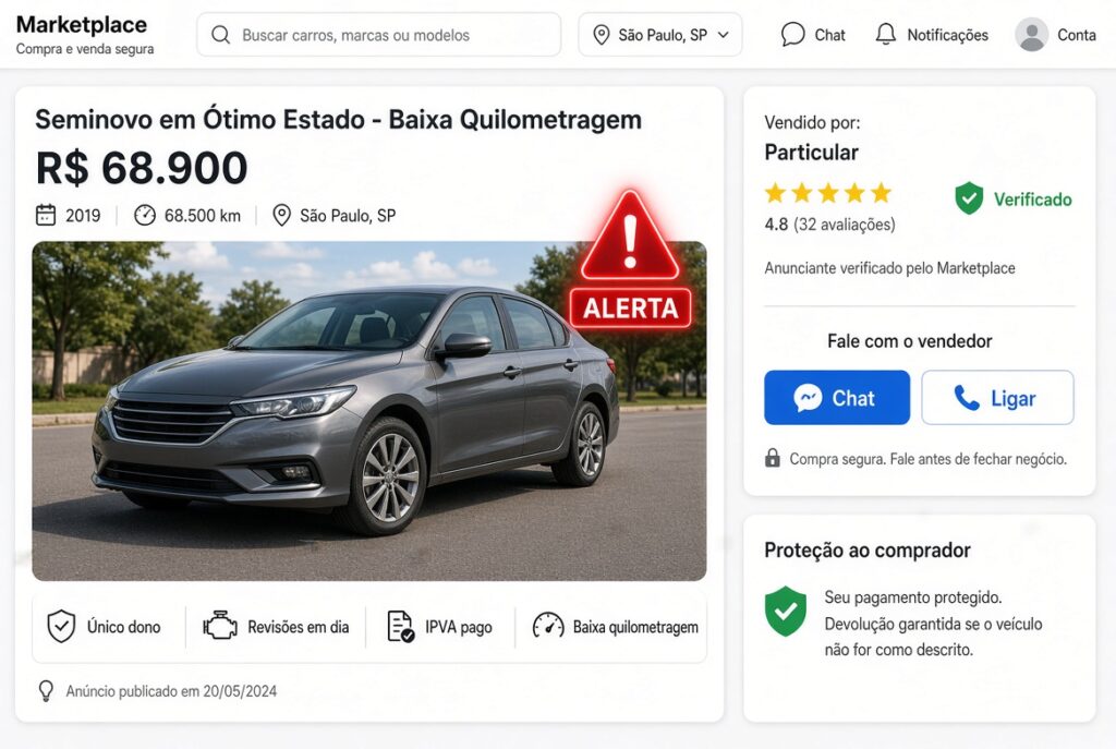 sinais de alerta em anúncio de carro usado online