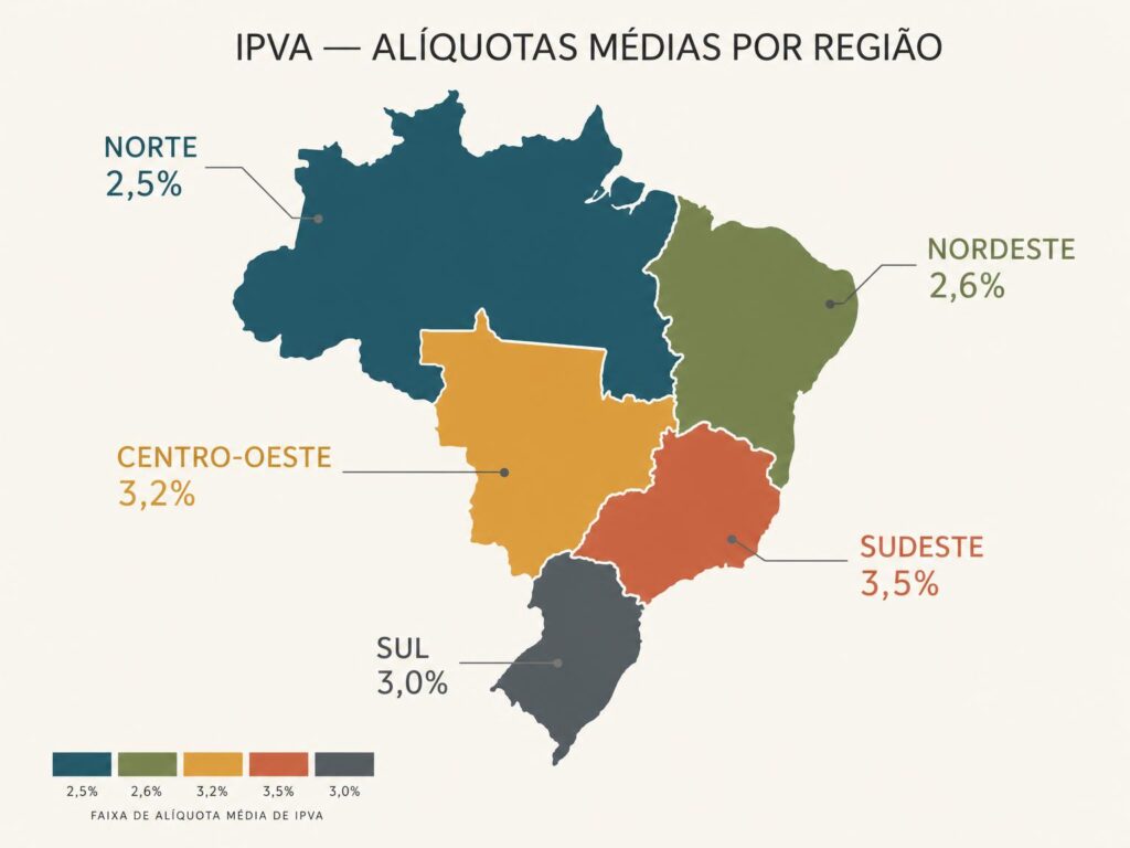 mapa de alíquotas de IPVA por estado no Brasil